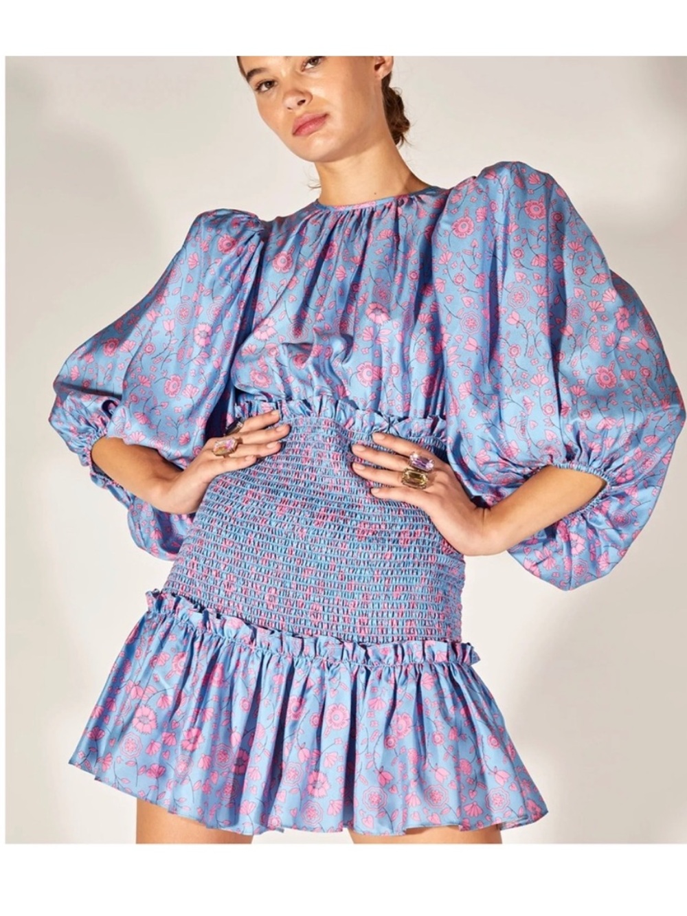 Cynthia Rowley Smocked Silk Twill Dress